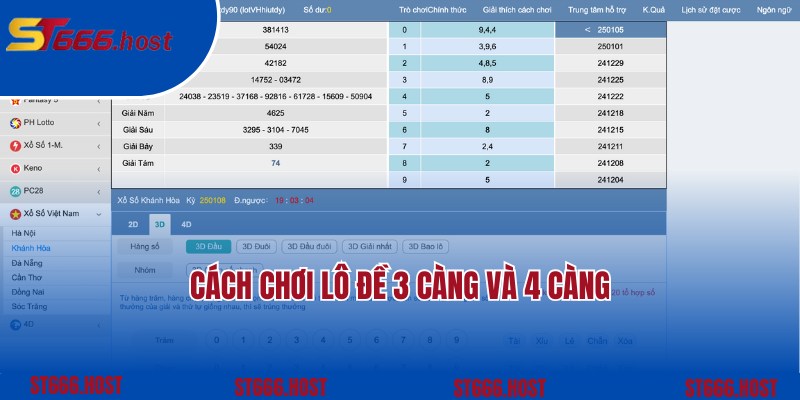 Hướng dẫn cách chơi lô đề ST666 dạng 3 càng và 4 càng