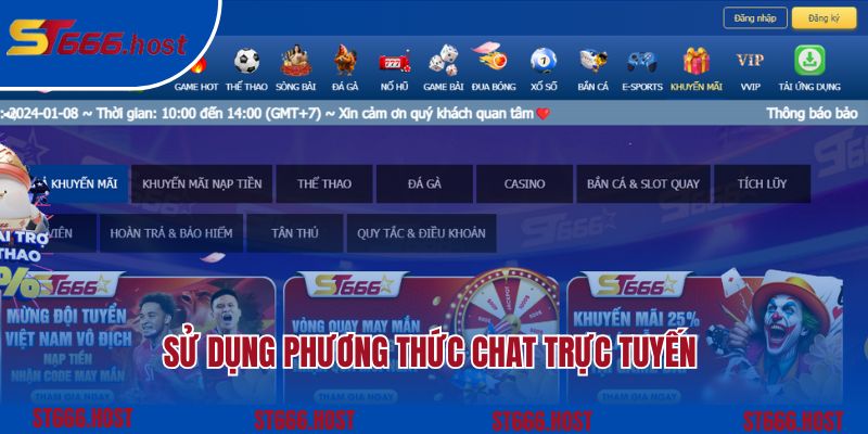 sử dụng phương thức chat trực tuyến để liên hệ ST666