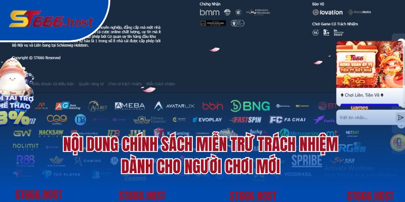 Nội dung chính sách miễn trừ trách nhiệm dành cho người chơi mới 