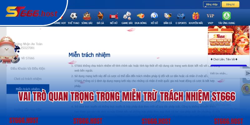 Vai trò quan trọng trong miễn trừ trách nhiệm ST666